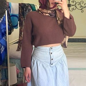 BROWN CROCHET CROPPED SWEATER